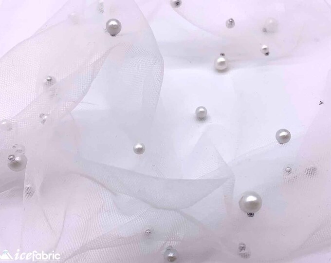 New Snow White Pearl Beaded Fabric on a Soft Tulle by The Yard - Embroidered Handmade Fabric - Tulle Lace Fabric with Pearls for Bridal Veil