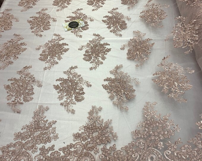 French Design Flower/Floral Mesh Lace (By The Yard)(Half Yard) Embroidery Lace Fabric (Dusty Rose)For Tablecloths/ Runners/ Skirts/ Costumes