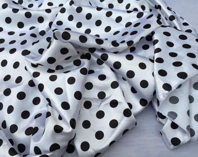 White/black 1/2inch Polka Dot Silky/soft Charmeuse Satin Fabric.(20 yards)