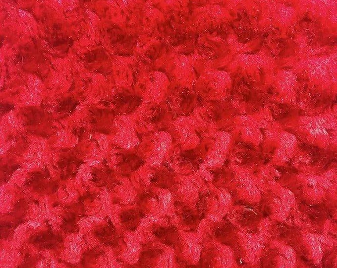 Red Rose Rosette Minky Fabric By The Yard | Ultra Super Soft Fabric | 58” Wide Swirl Plush Texture Fabric | RoseSoft