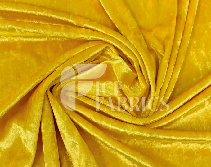 Yellow Stretch Crushed Velvet Fabric by The Yard - 60/62" Wide 250 GSM Velvety Fabric for Apparel, Upholstery, Curtains - Ice Fabrics