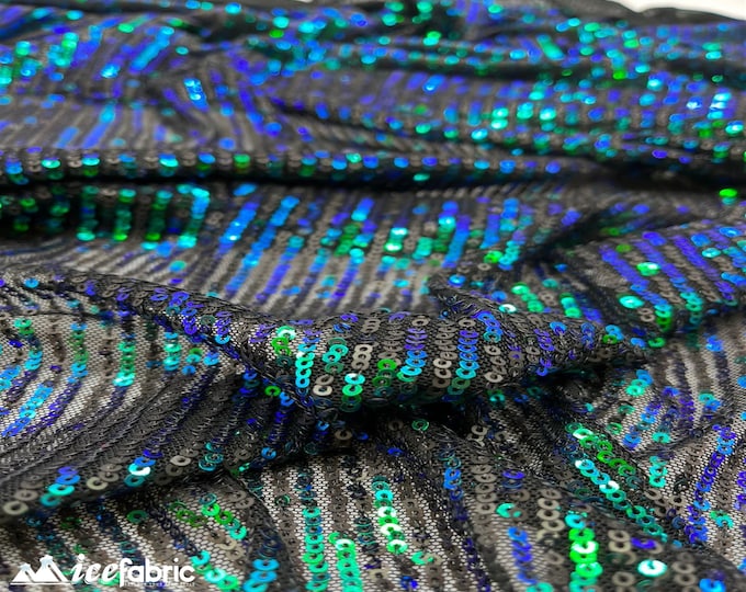 Elegant Iridescent Green Mini Sequin Fabric By The Yard | 2 Way Stretch Mesh Fabric | Horizontal Stretch | Embroidery All Over Sequin