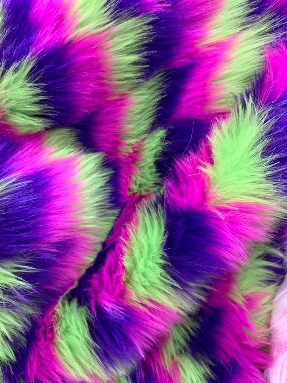 Purple&lime multi_color Faux Fake Fur Soft Fabric Sold by | Etsy