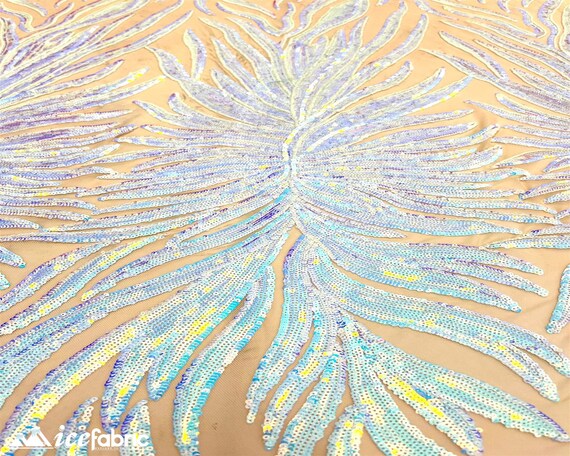 French Feather Spandex 4 Way Stretch Sequin Fabric - IceFabrics