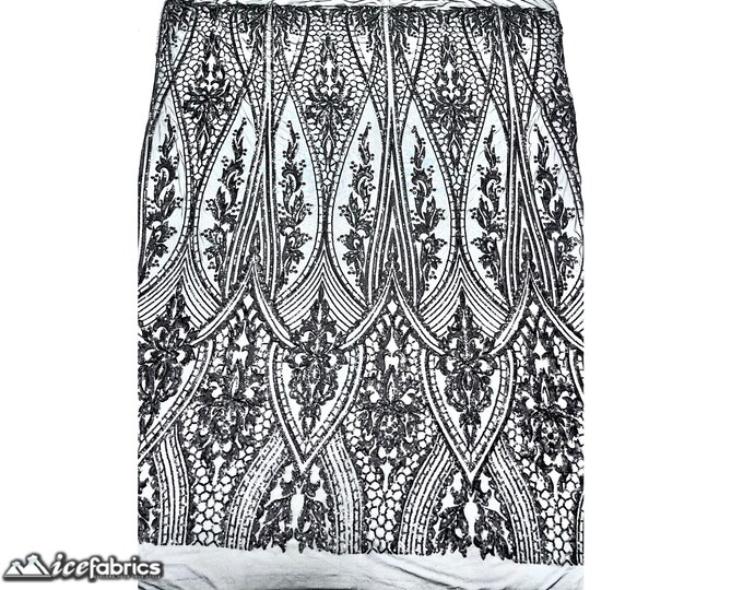 Elizabeth Embroidery Sequin Fabric By The Yard | 4 Way Stretch Fabric | 56” Wide | Black
