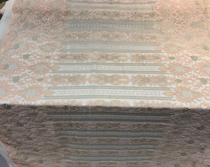 Peach Sequins 4 way stretch wedding prom fashion decorations dresses by the yard top shop tablecloths night gowns customs skirts runner