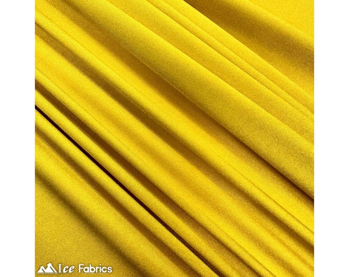 Yellow 4 Way Stretch Silky Spandex Satin Fabric By The Yard | Shiny Satin Fabric | 60” Wide Thick and Heavy satin Spandex Fabric