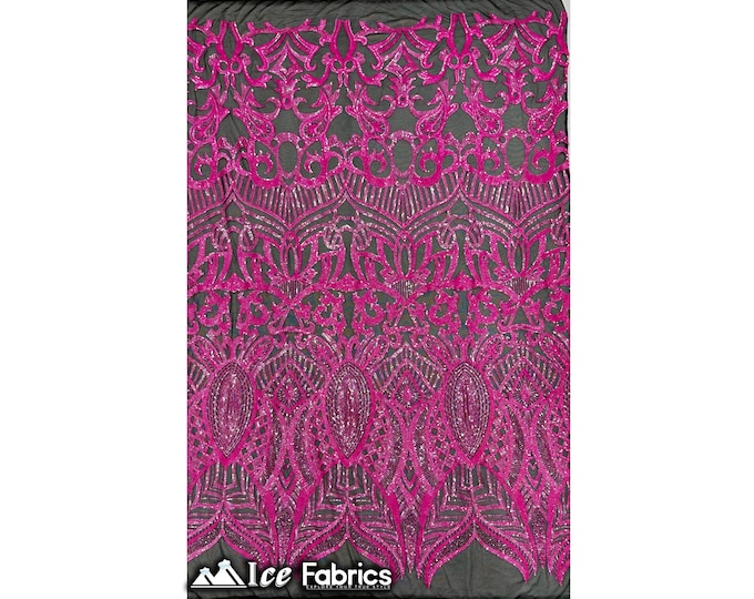 Luxury Sequin Fabric By The Yard | Neon Hot Pink Power mesh | 4 Way Stretch Lace Fabric | Prom Dress (B I G)