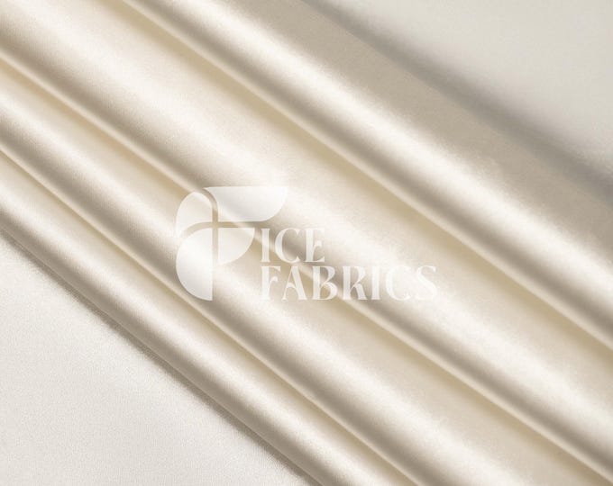 Ivory Luxury Stretch Silk Satin Fabric by The Yard - 2-Way Stretch 60" Wide Silky Fabric for Apparel and Decor - Ice Fabrics