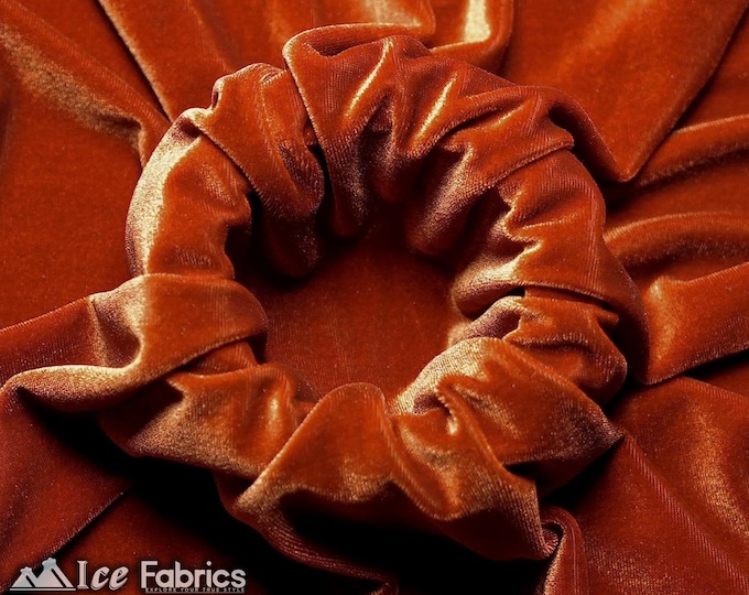 Smooth Rust 4 Way Stretch Velvet Fabric By The Yard | Polyester Spandex Fabric | 60” Wide | for Dress, tablecloth, Drapery