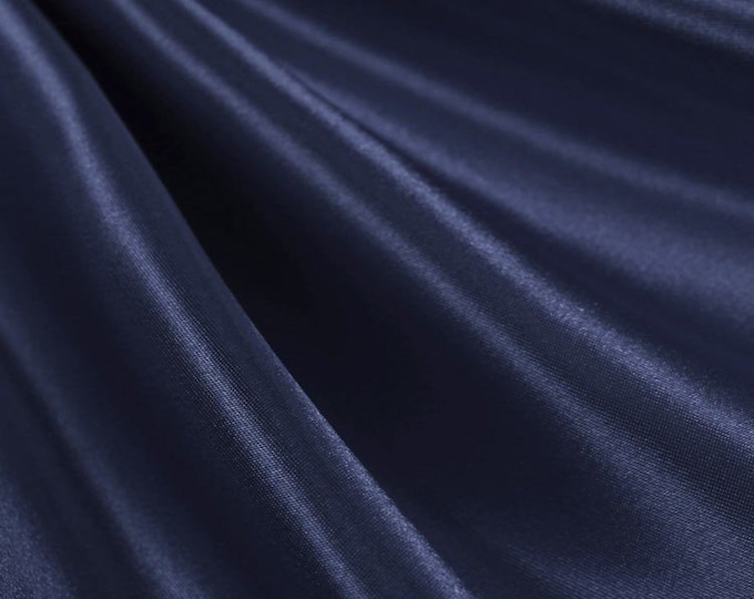 Navy Blue_ Medium High Quality Satin Fabric Sold By The Yard/ 60'' Wide Inches Used For Dresses, Decorations, Fashion Show/Wholesale Price