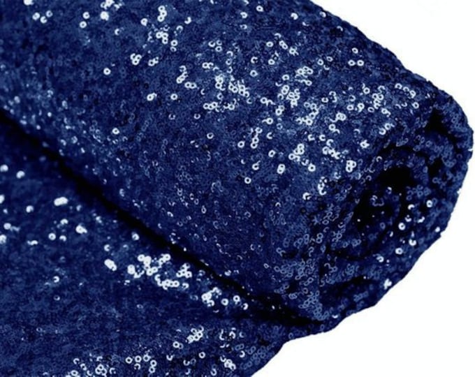 Navy Blue Sequin Fabric, by The Yard, Sequin Fabric, Tablecloth, Linen, Sequin Tablecloth, Table Runner (Navy Blue)