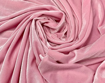 French (Pink) Stretch Velvet Spandex 4 Way Stretch Velvet Fabric Sold By The Yard// Smooth Back, Elegant Sheen For Dresses, Decorations