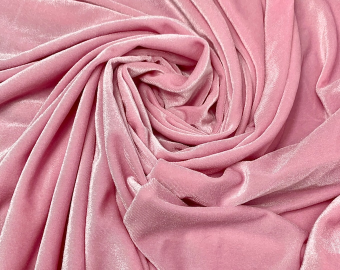 French (Pink) Stretch Velvet Spandex 4 Way Stretch Velvet Fabric Sold By The Yard// Smooth Back, Elegant Sheen For Dresses, Decorations