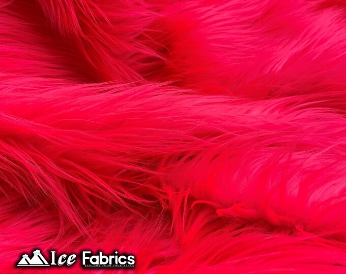 Neon Pink Shaggy Mohair Animal Long Pile Faux Fur Fabric By The Yard | Fake Fur Material | 60” Wide | Solid and Soft