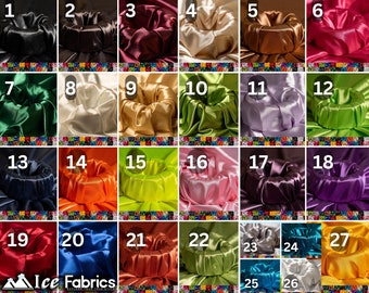 May include: A swatch card with 27 different colors of satin fabric. The swatches are arranged in a grid of 6 columns and 5 rows. Each swatch is labeled with a number from 1 to 27.