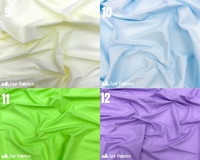 Cotton Polyester Broadcloth Fabric | Light Yellow | Light Blue | Lime Green | Lilac