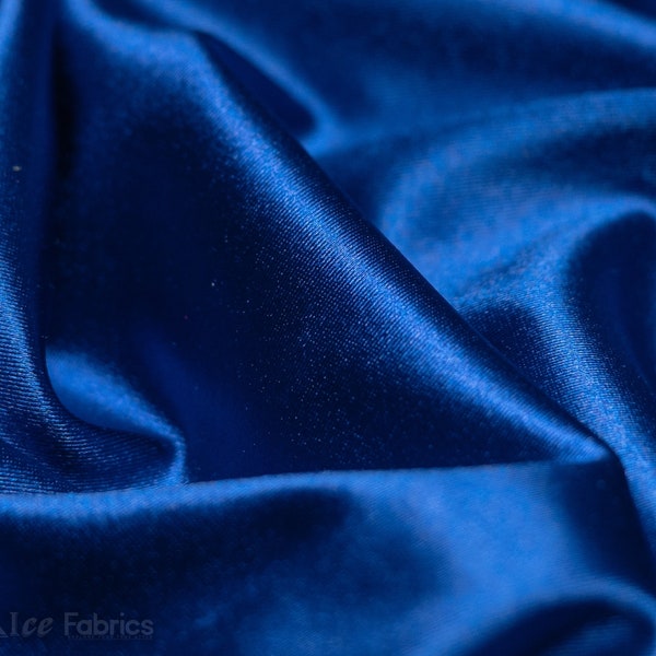 Royal Blue 4 way stretch Silky Spandex Satin Fabric By The Yard | Shiny Satin Fabric | 60” Wide | Thick and Heavy Satin Spandex