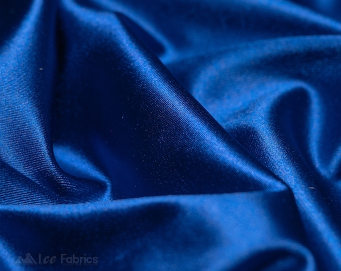 Royal Blue 4 way stretch Silky Spandex Satin Fabric By The Yard | Shiny Satin Fabric | 60” Wide | Thick and Heavy Satin Spandex