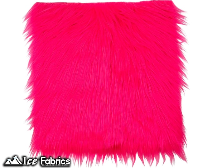 Neon Pink Long pile Square Faux Fur Fabric | sold by Square Pre Cut | for Clothing, Pillows, decoration
