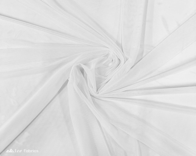 White Stretch Power Mesh Fabric | 4 Way Stretch Nylon Power mesh Fabric By The Yard | Net Fabric