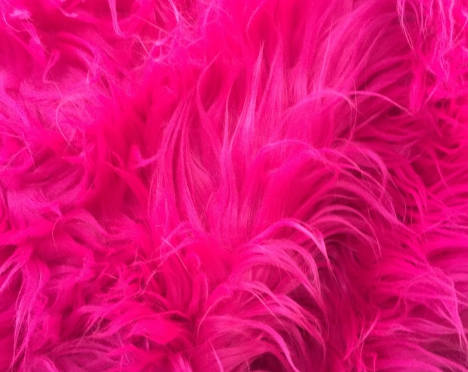Fur Coats, Fur Clothing, Blankets, Bed Spreads, Throw Blankets Fake Fur Solid Mongolian Long Pile Fabric / Fuchsia / Sold By The Yard