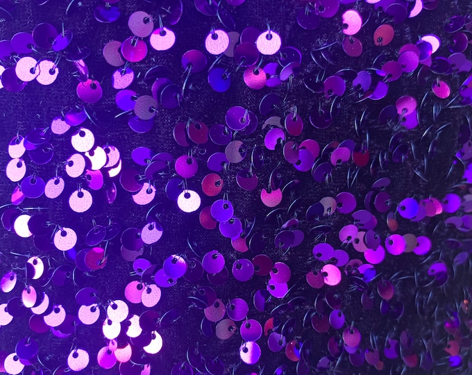 Purple Sequin Fabric By the Yard/ Sequin Stretch Velvet Fabric/ embroidered Lace Fabric / Purple Spandex Velvet Fabric With Sequin
