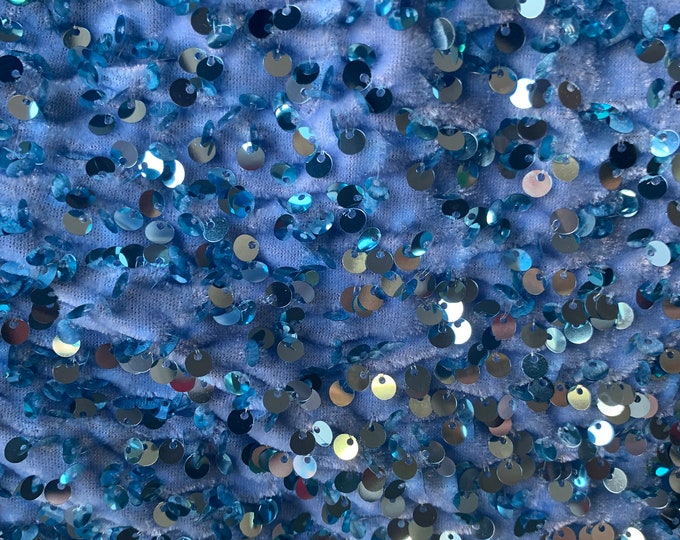 Baby Blue Iridescent Sequin Fabric By the Yard/Sequin Stretch Velvet Fabric/embroidered Lace Fabric/Black Spandex Velvet Fabric With Sequin
