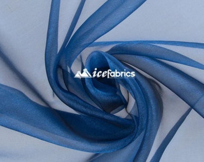 Navy Blue_ Crystal Sheer Organza Fabric By The Yard and By The Roll- for Decorations, Fashion Dress