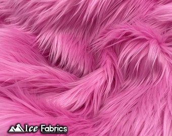 Bubble Gum Shaggy Mohair Animal Long Pile Faux Fur Fabric By The Yard | Fake Fur Material | 60” Wide | Solid and Soft | LuxeShag Fur