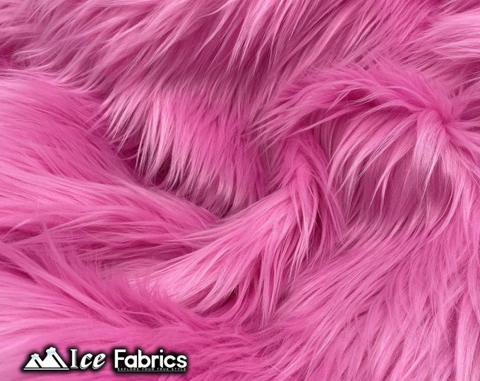 Bubble Gum Shaggy Mohair Animal Long Pile Faux Fur Fabric By The Yard | Fake Fur Material | 60” Wide | Solid and Soft
