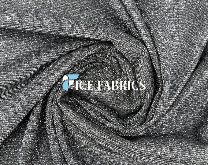 Black Silver Lurex Sparkle Glitter Knit Spandex Fabric by the Yard for Dancewear and Apparel