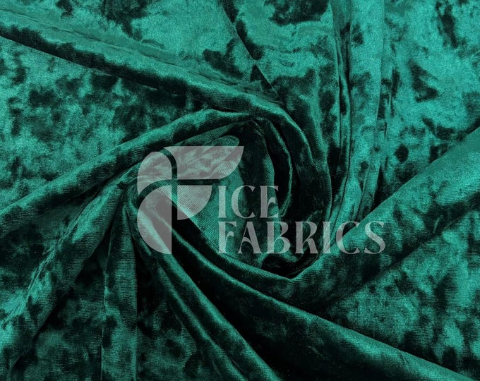 Hunter Green Stretch Crushed Velvet Fabric by The Yard - 60/62" Wide 250 GSM Velvety Fabric for Apparel, Upholstery, Curtains - Ice Fabrics