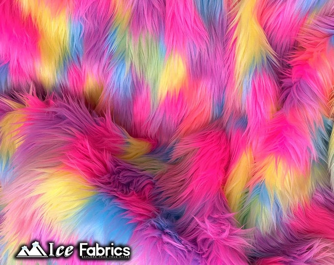 Pastel Rainbow Shaggy Mohair Animal Long Pile Faux Fur Fabric By The Yard | Fake Fur Material | 60” Wide | Solid and Soft