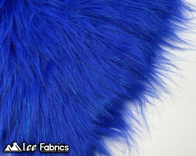 Tinsel Shaggy Long Pile Faux Fur Fabric By The Yard | Royal Blue | 60” Wide