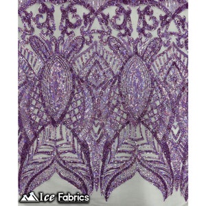 Luxury Sequin Fabric By The Yard | Iridescent Lavender Power mesh | 4 Way Stretch Lace Fabric | Prom Dress (B I G)