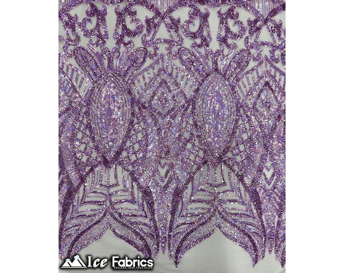 Luxury Sequin Fabric By The Yard | Iridescent Lavender Power mesh | 4 Way Stretch Lace Fabric | Prom Dress (B I G)
