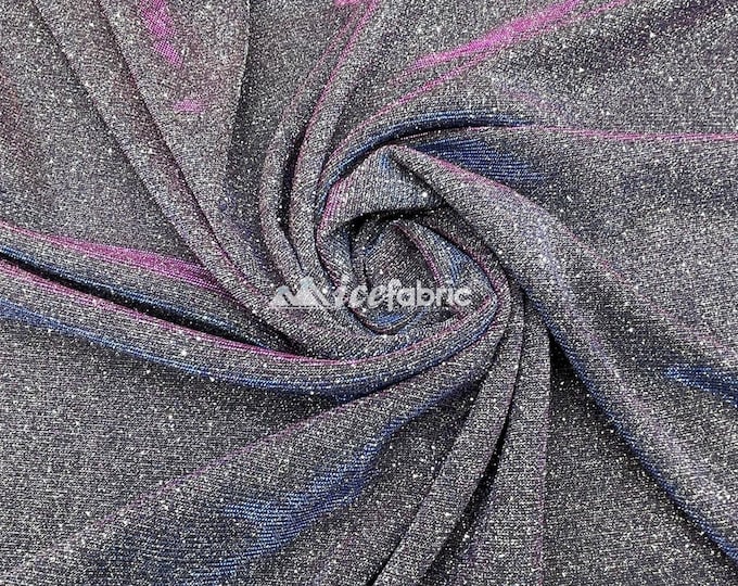 Classic 2 Way Stretch Iridescent Fuchsia, Royal Glitter Fabric By The Yard _ Shiny Spandex Glitter Fabric _ 58’’ Width _ %5 Stretch