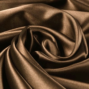 Brown- Soft Silky Shiny Stretch Charmeuse Satin Fabric By The Yard- Thin Satin- %5 Spandex