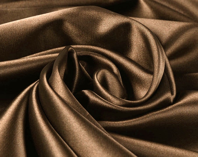 Brown- Soft Silky Shiny Stretch Charmeuse Satin Fabric By The Yard- Thin Satin- %5 Spandex