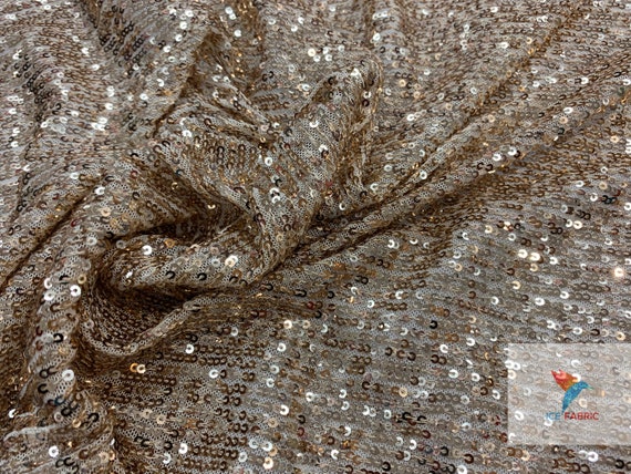 Champagne_Elegant French 2 Way Stretch Mesh Sequins Fabric By The Yard/54" Wide Glitz/Knit Sequins//All Over Sequins Horizontal Stretch Mesh