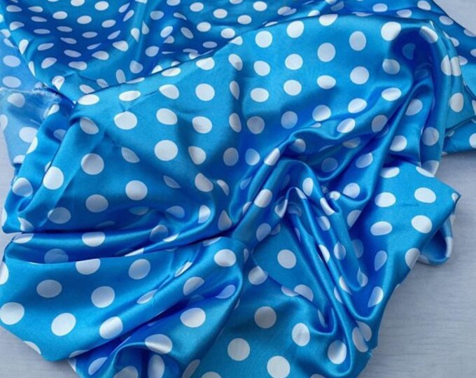 Dresses tablecloths night gowns Skirts prom dresses wedding Turquoise/white 1/2inch Polka Dot Silky/soft Charmeuse Satin Fabric. 20 Yards.