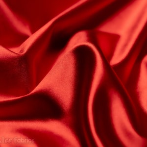 Red 4 way stretch Silky Spandex Satin Fabric By The Yard | Shiny Satin Fabric | 60” Wide | Thick and Heavy Satin Spandex