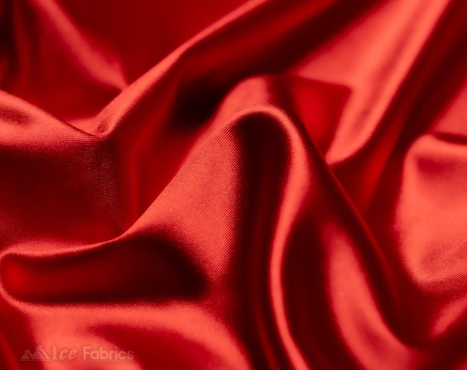 Red 4 way stretch Silky Spandex Satin Fabric By The Yard | Shiny Satin Fabric | 60” Wide | Thick and Heavy Satin Spandex