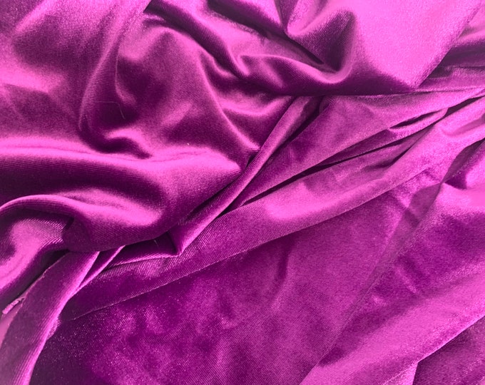 French (Magenta) Stretch Velvet Spandex 4 Way Stretch Velvet Fabric Sold By The Yard// Smooth Back, Elegant Sheen For Dresses, Decorations