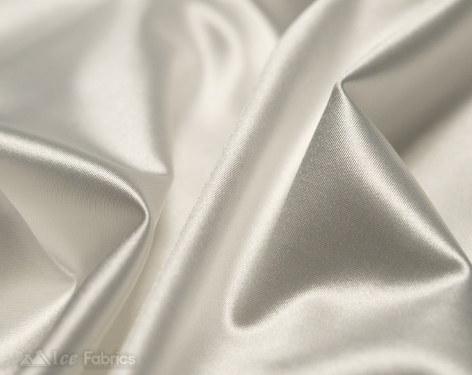 Ivory 4 way stretch Silky Spandex Satin Fabric By The Yard | Shiny Satin Fabric | 60” Wide | Thick and Heavy Satin Spandex