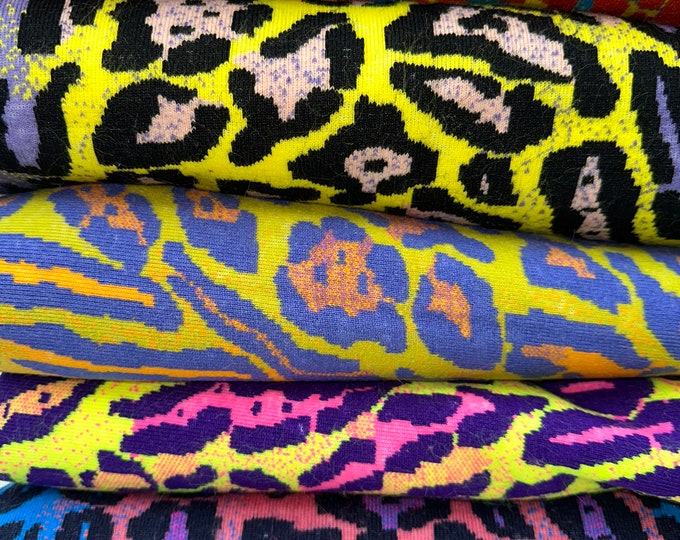 Neon Green Purple Leopard Faux Fur Fabric Short Pile Fur Fabric By The Yard (60”)Thick and Heavy Fur Material