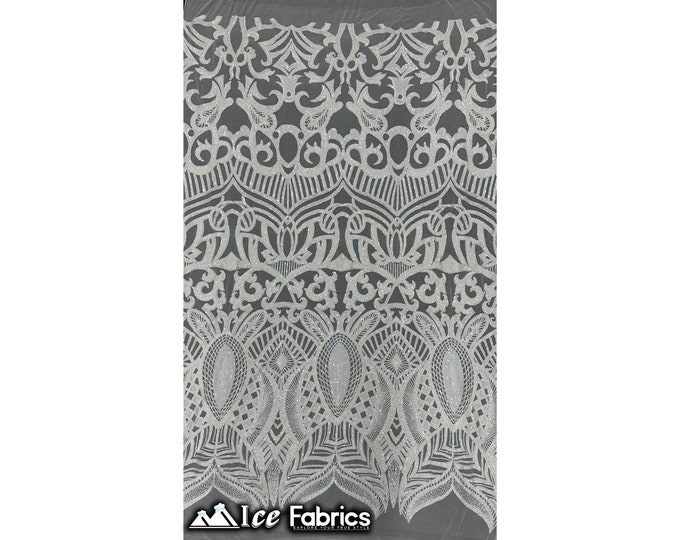 Luxury Sequin Fabric By The Yard | White on White Power mesh | 4 Way Stretch Lace Fabric | Prom Dress (B I G)