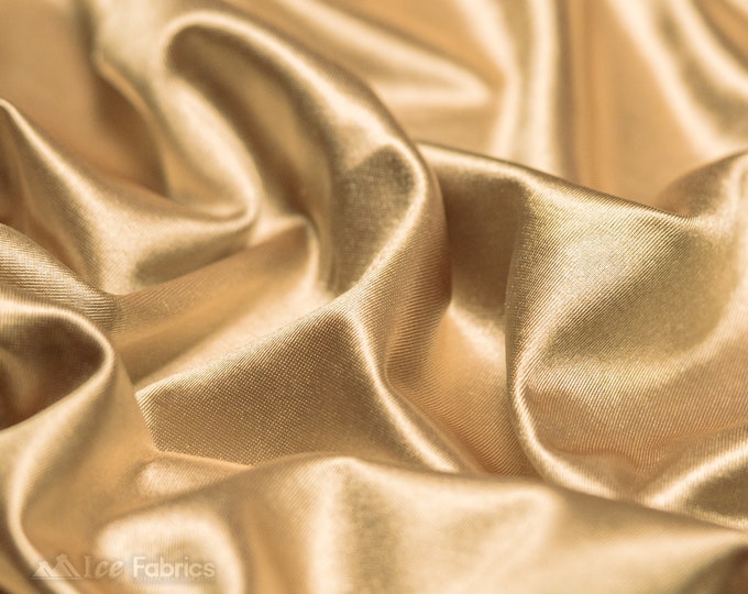 Champagne 4 way stretch Silky Spandex Satin Fabric By The Yard | Shiny Satin Fabric | 60” Wide | Thick and Heavy Satin Spandex