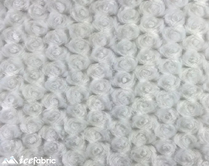 Ivory Rose Rosette Minky Fabric By The Yard | 4 Way stretch Fabric | Ultra Super Soft Fabric | 58” Wide Swirl Plush Texture Fabric